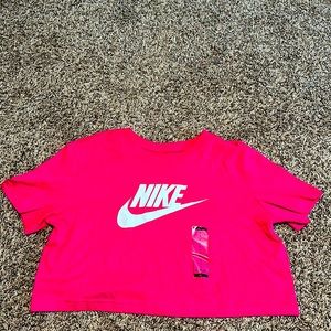 Pink nike cropped shirt